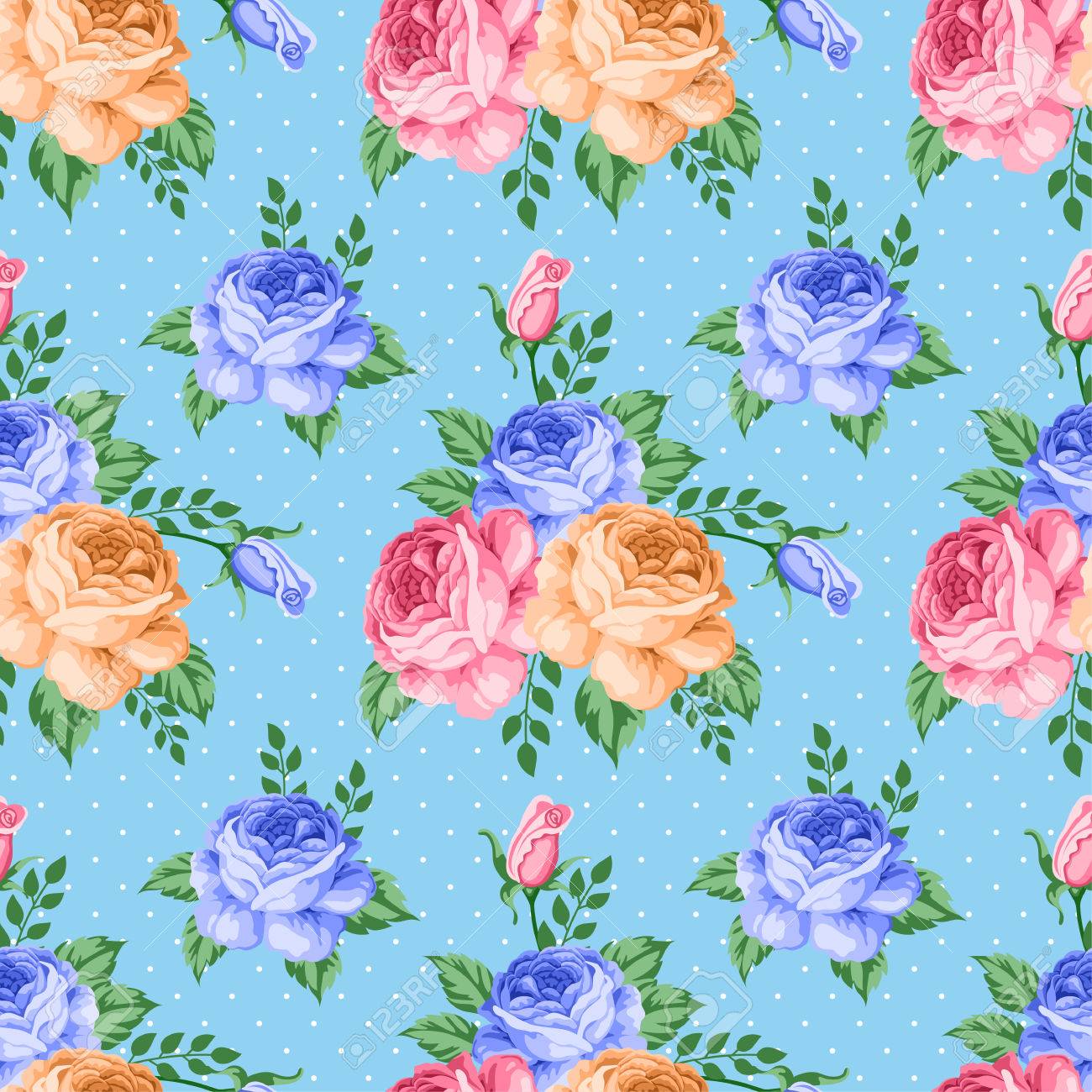 Padrao Sem Emenda Com Rosas E Flores Ilustracao Vetorial Em Estilo Retro Ilustraciones Vectoriales Clip Art Vectorizado Libre De Derechos Image 76218012