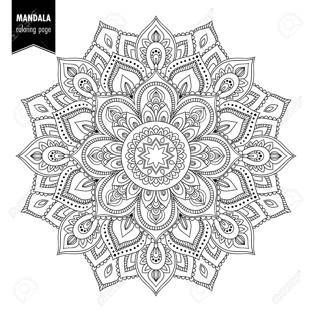Monochrome ethnic mandala design. Anti-stress coloring page for adults. Hand drawn vector illustration - 90041352 Monochrome ethnic mandala design. Anti-stress coloring page for adults. Hand drawn vector illustration - 90041352