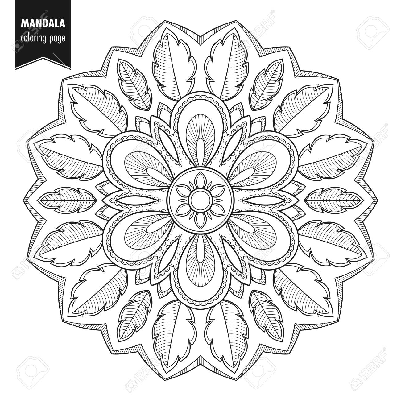 Decorative Monochrome Ethnic Mandala Pattern. Anti-stress Coloring - Decorative Monochrome Ethnic Mandala Pattern. Anti-stress Coloring