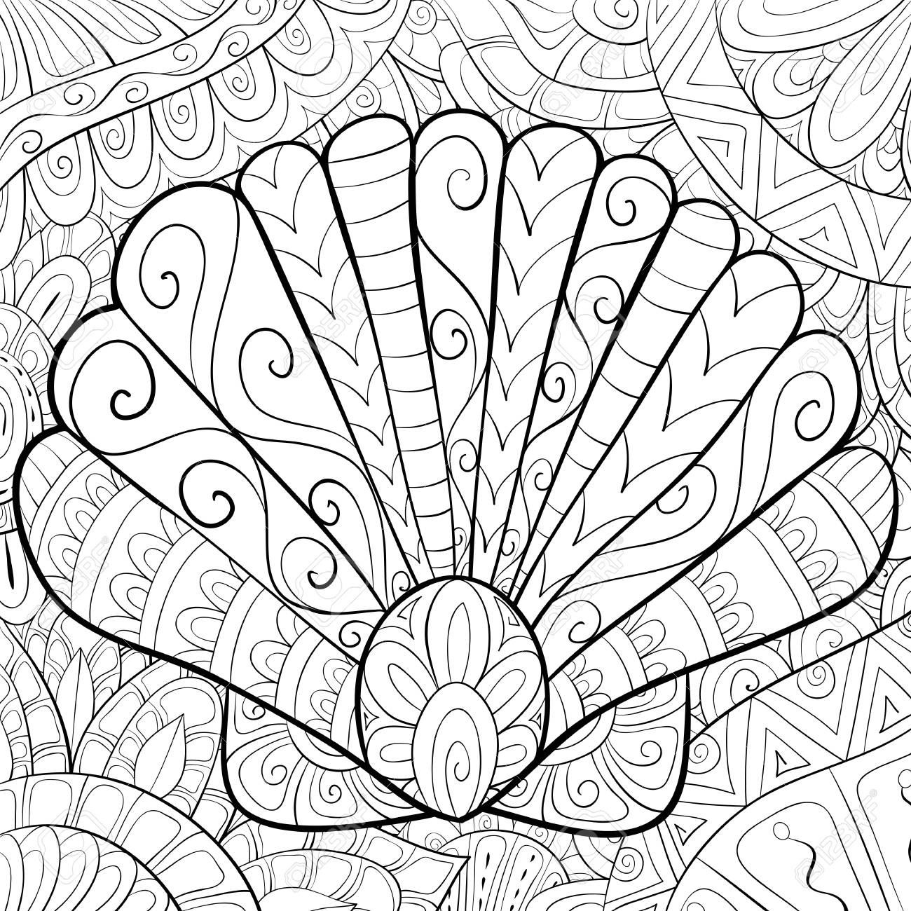 A Cute Shell With Ornaments Image For Relaxing Activity.A Coloring - A Cute Shell With Ornaments Image For Relaxing Activity.A Coloring