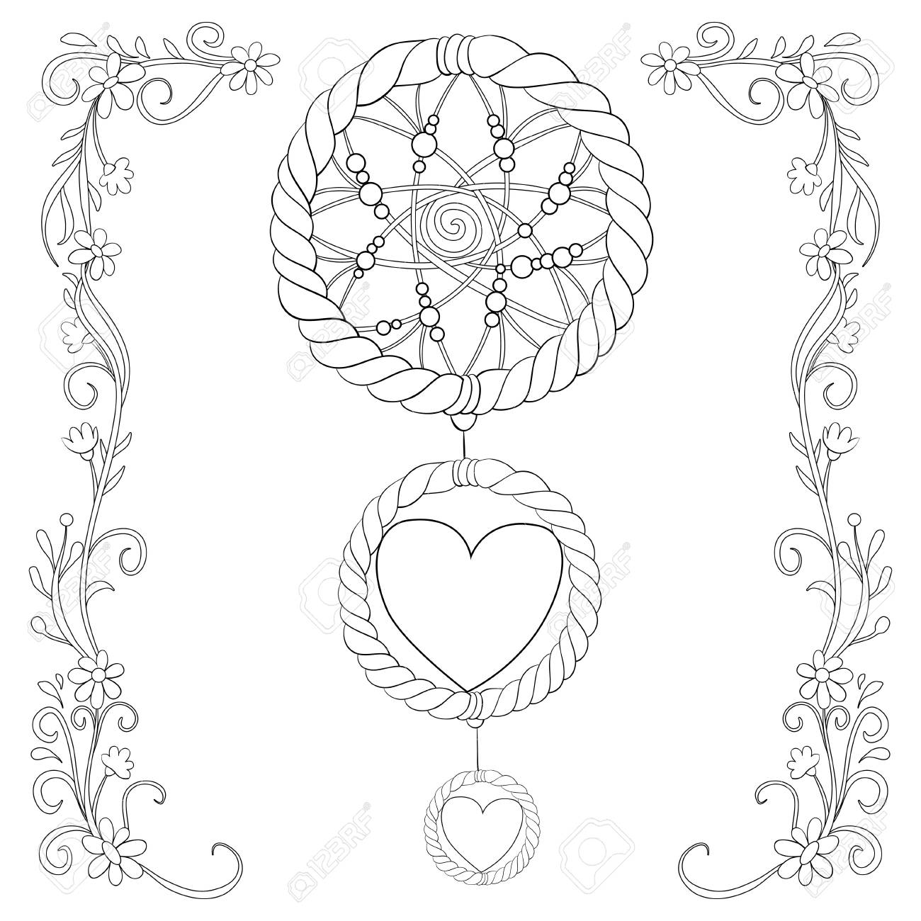 A Cute Dream Catcher With Floral Frame Image For Relaxing Activity - A Cute Dream Catcher With Floral Frame Image For Relaxing Activity
