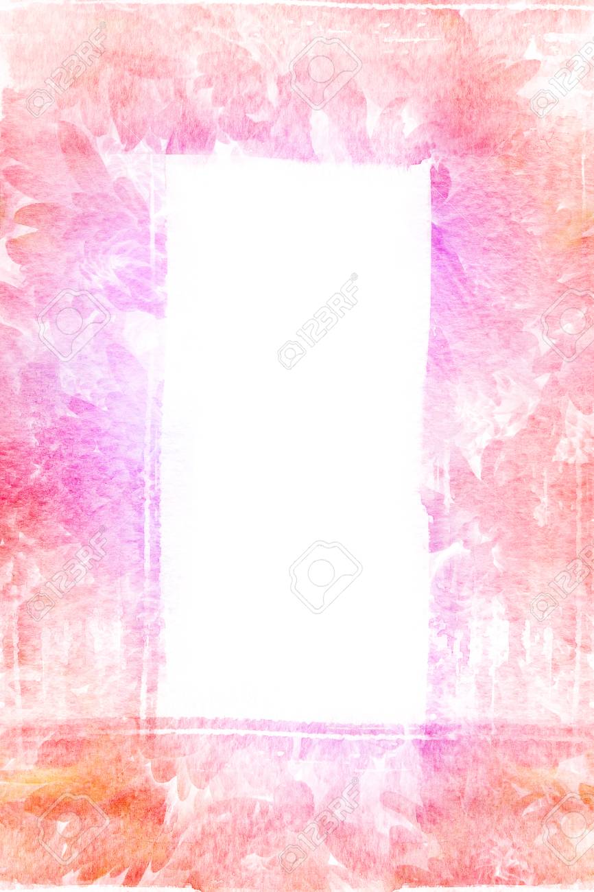 桜の花の抽象的な水彩イラスト 水彩画紙に 花の水彩イラスト 花水彩フレーム の写真素材 画像素材 Image