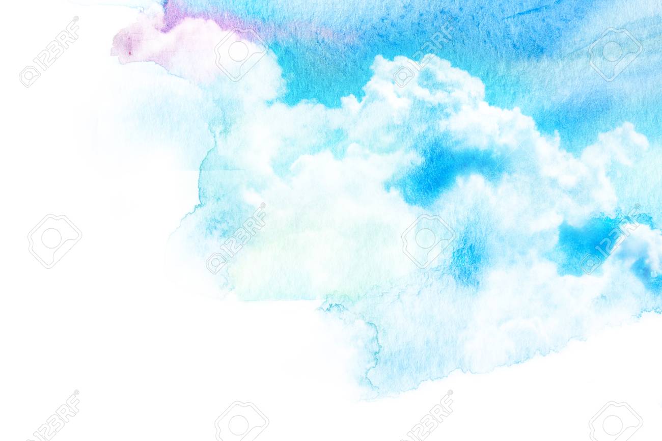 雲と空の水彩イラスト 芸術の自然絵画の抽象的な背景 の写真素材 画像素材 Image