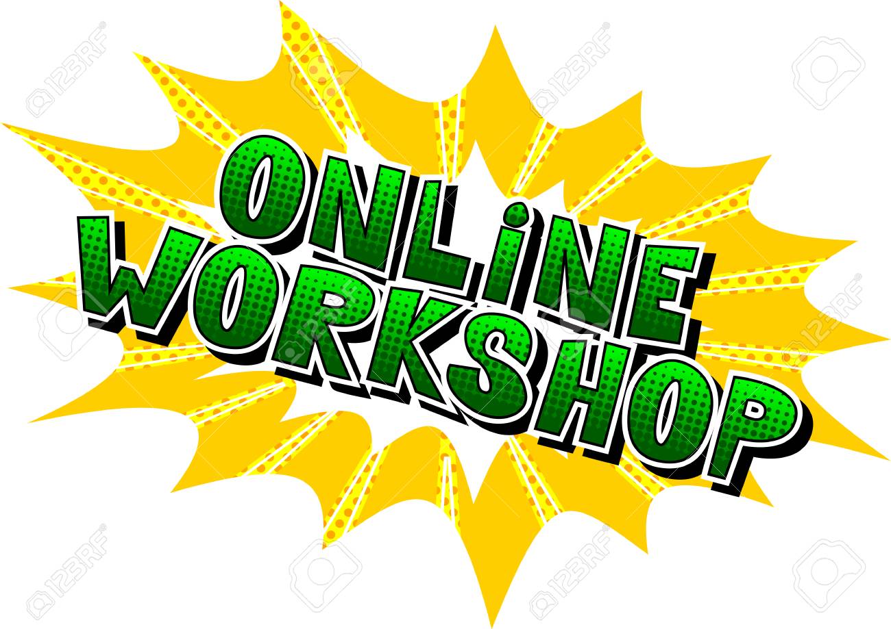 online workshop comic book style word on abstract background online word style