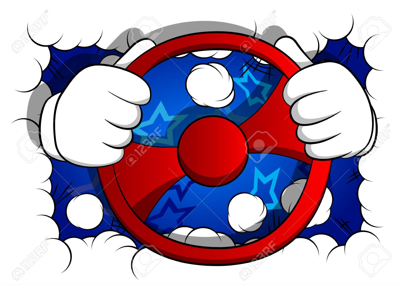 ベクトル漫画の手が運転し ハンドルを握る 漫画本の背景に描かれた手のジェスチャー のイラスト素材 ベクタ Image