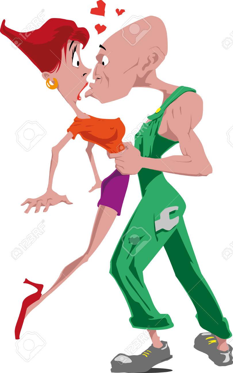 Ein Arbeiter Fangen Die Madchen Fur Einen Kuss Lizenzfrei Nutzbare Vektorgrafiken Clip Arts Illustrationen Image 34568167