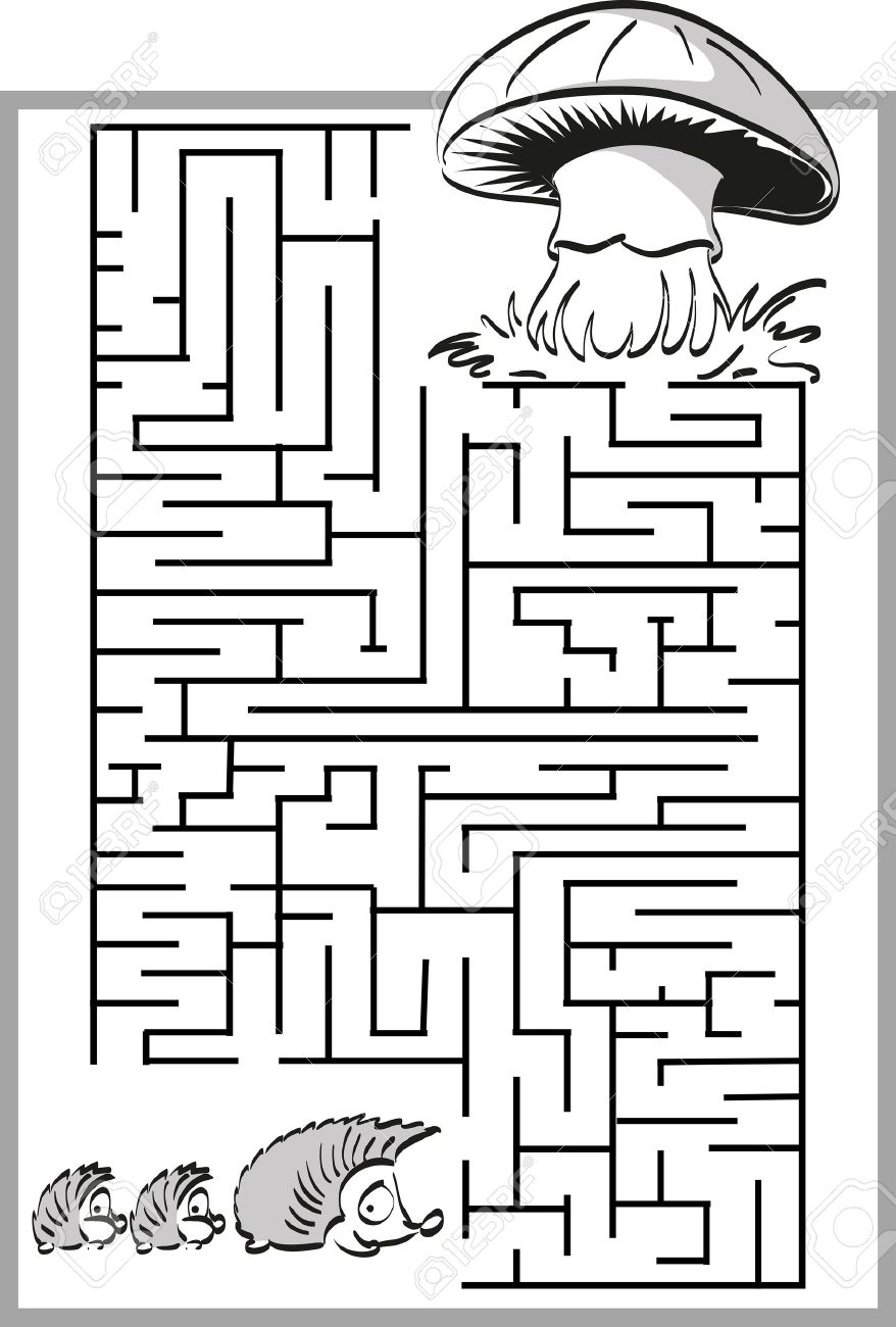 キノコの迷路 かわいいハリネズミの家族の迷路 子供のため のイラスト素材 ベクタ Image