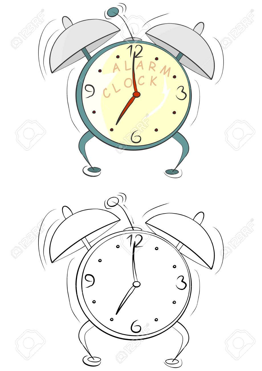 Coloring Page With Cartoon Alarm Clock On A White Background Stock Vector