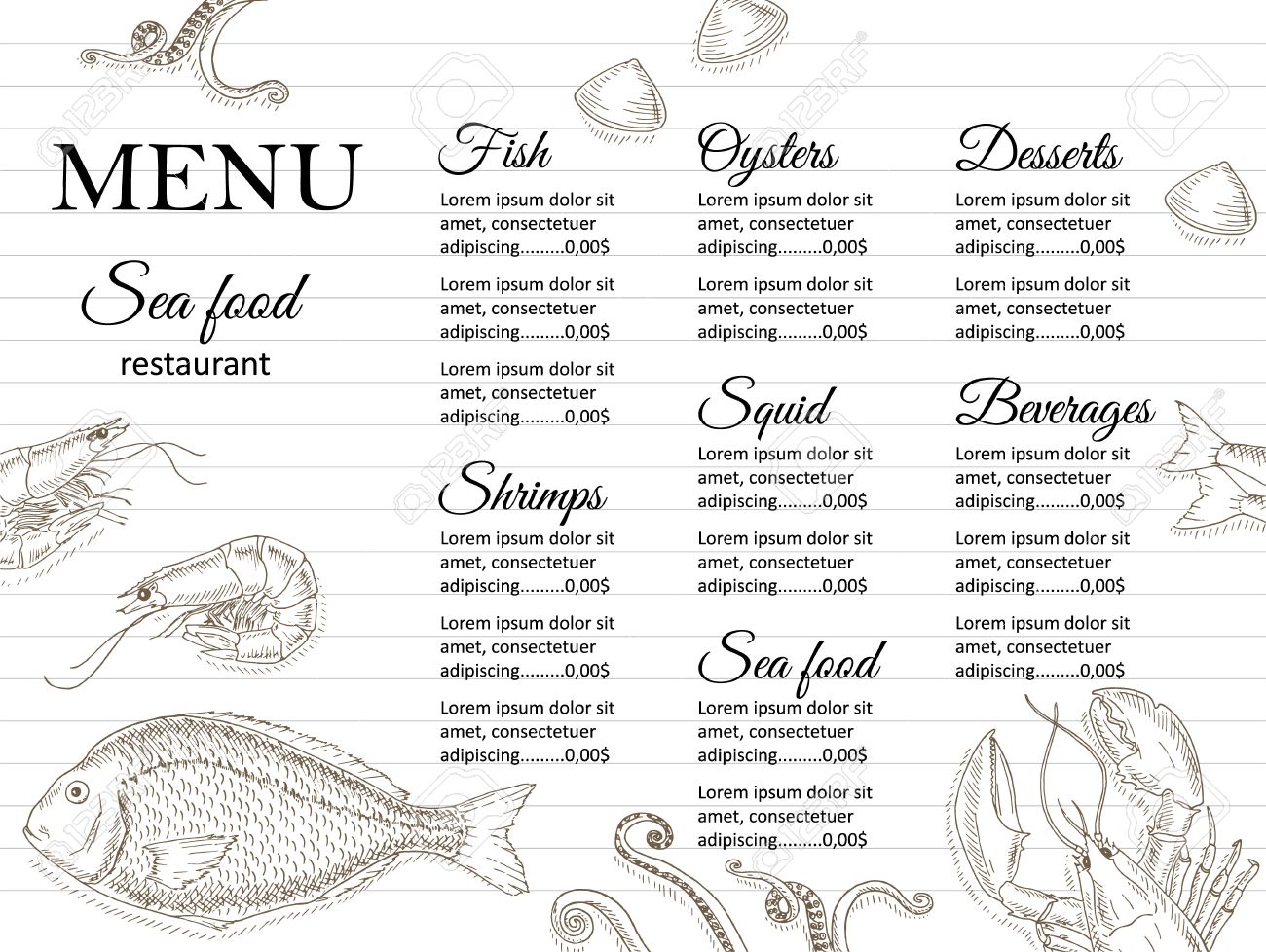 restaurant menu design cafe menu cover seafood menu flyer