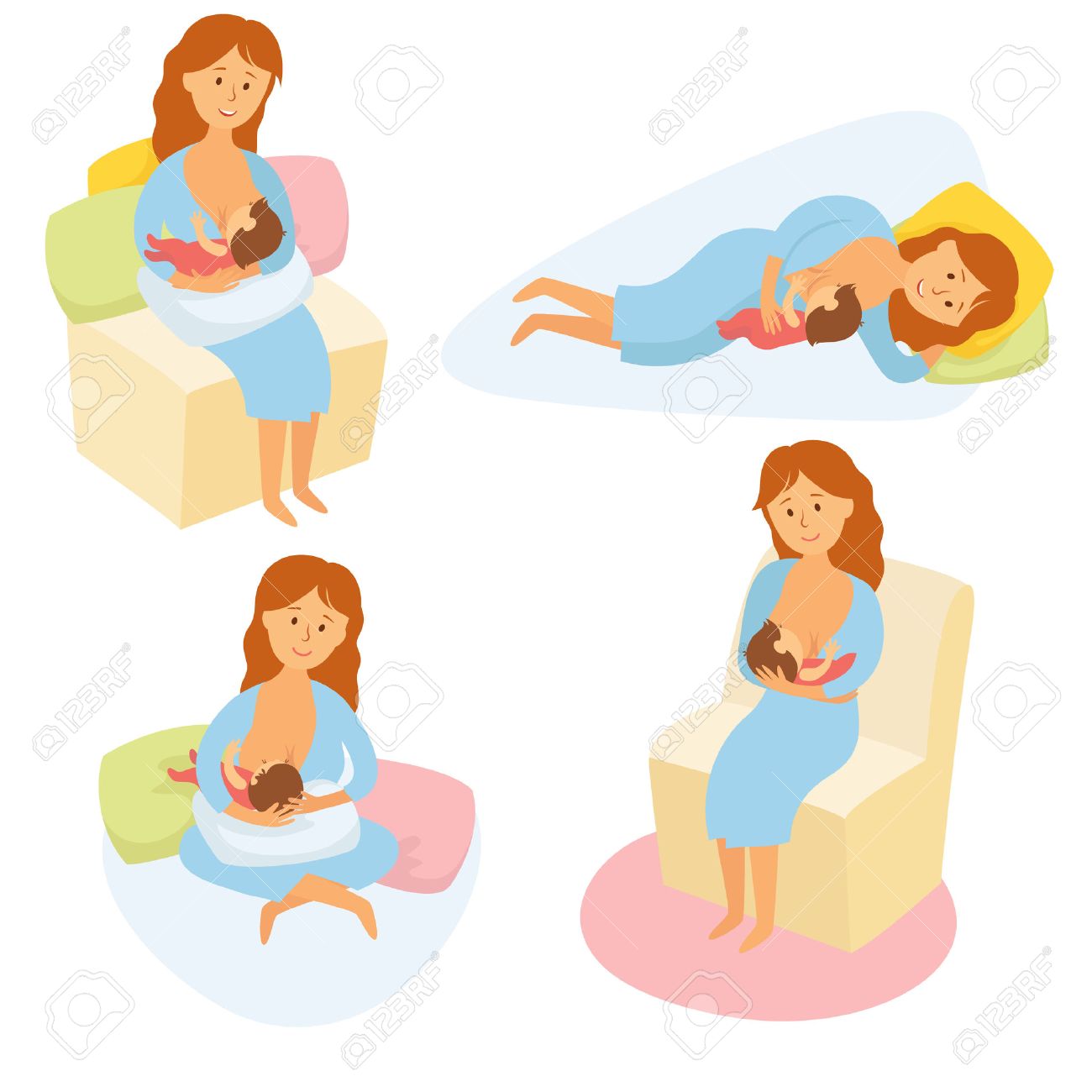 Position De L Allaitement Maternel Mere Se Nourrit Bebe Avec La Poitrine Confortable Pose Pour L Alimentation Infantile Maman Allaitement Infantile Lait La Maternite Et L Enfance Femme Allaiter Bebe Dans Differentes Poses Vecteur De