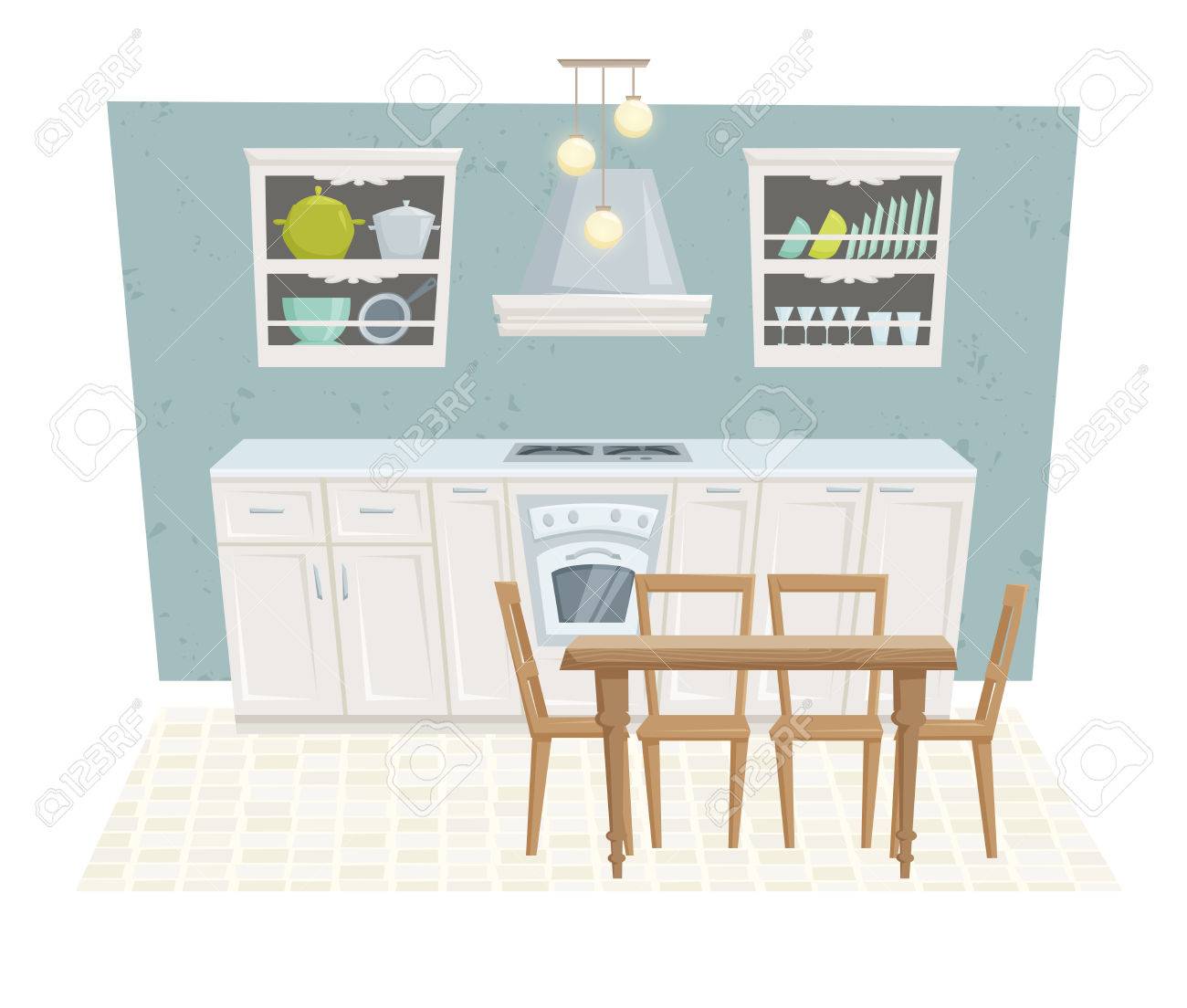 Interior De La Cocina Con Muebles Y La Decoración En Estilo Moderno ... Interior De La Cocina Con Muebles Y La Decoración En Estilo Moderno ...
