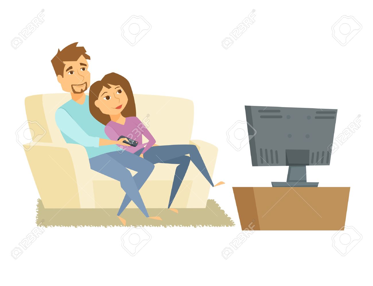 couple watching tv man and woman sitting on sofa and watching
