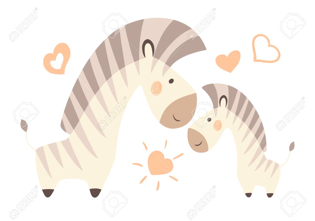 Zebra Mom And Baby Cute Print Sweet Animal Family Mother And Child Fashion Child Vector Cool African Safari Illustration For Nursery T Shirt Kids Apparel Invitation Simple Children Design Royalty Free Cliparts Vectors