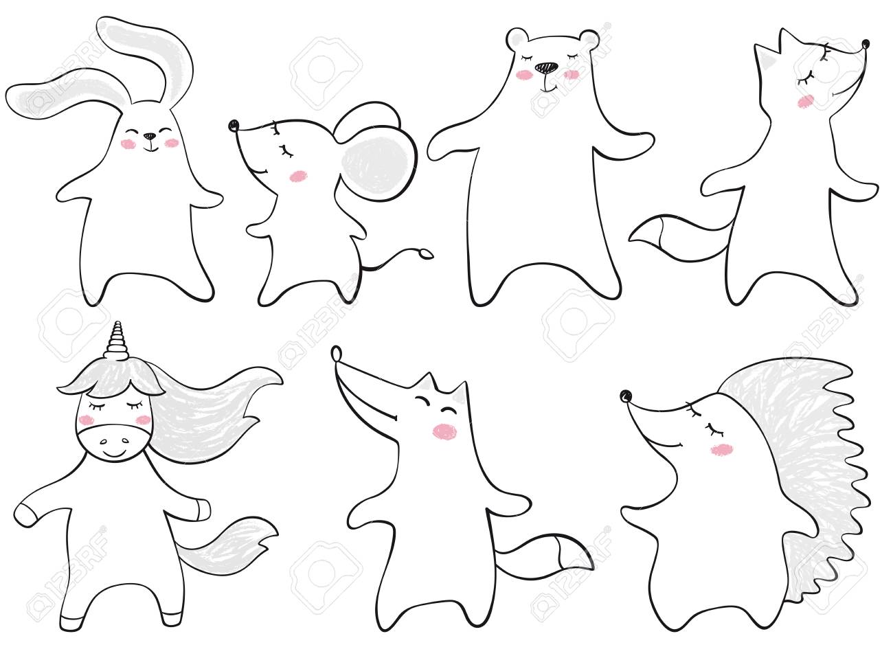 Dancing Bear Fox Wolf Mouse Bunny Unicorn Hedgehog Baby Stock Photo Picture And Royalty Free Image Image 117746515