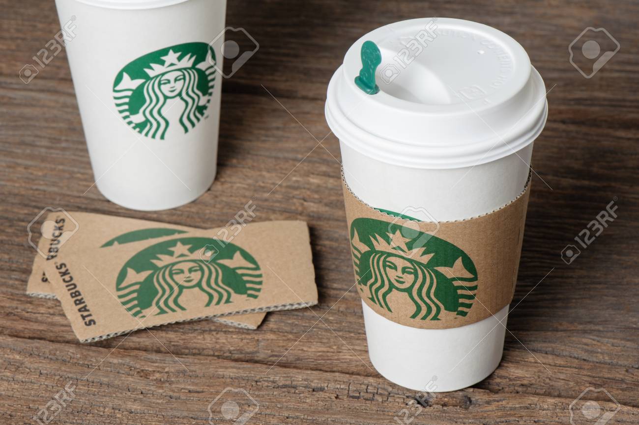 bangkok thailand february 26 2015 white paper cup with sleeve