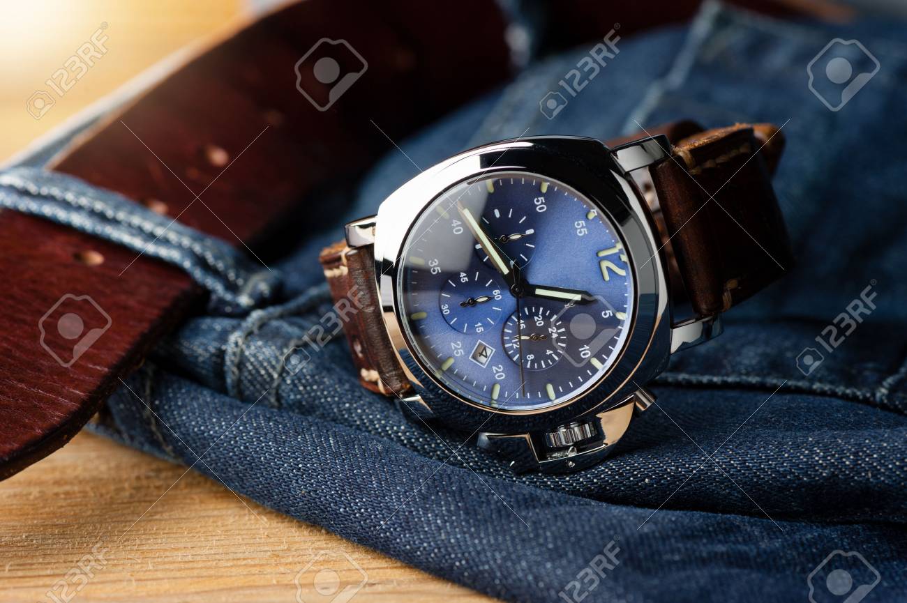 watch blue face leather strap