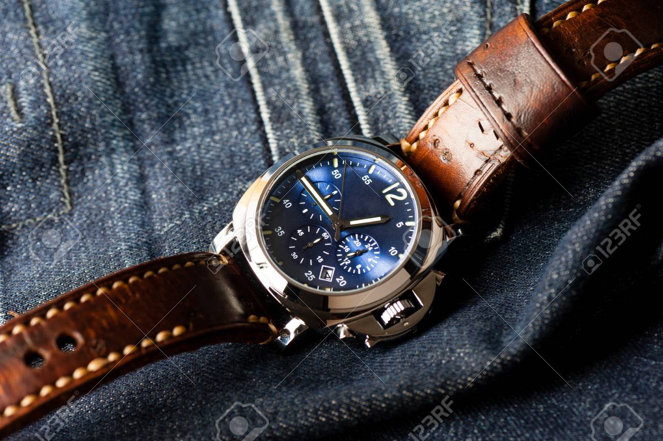 watch blue face leather strap
