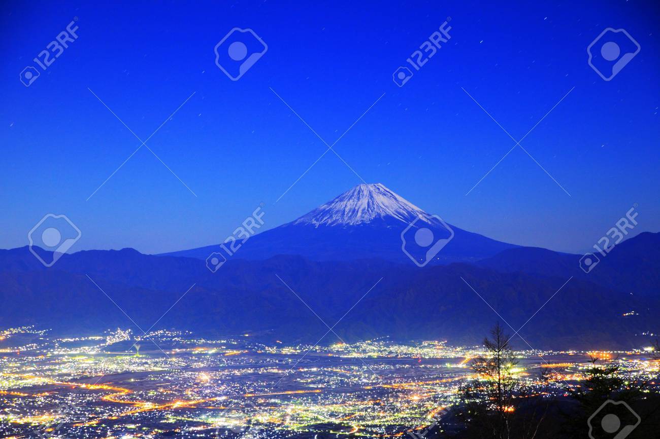 Night View Of Kofu City And Mt Fuji Yamanashi Japan Stock Photo Picture And Royalty Free Image Image 25037930