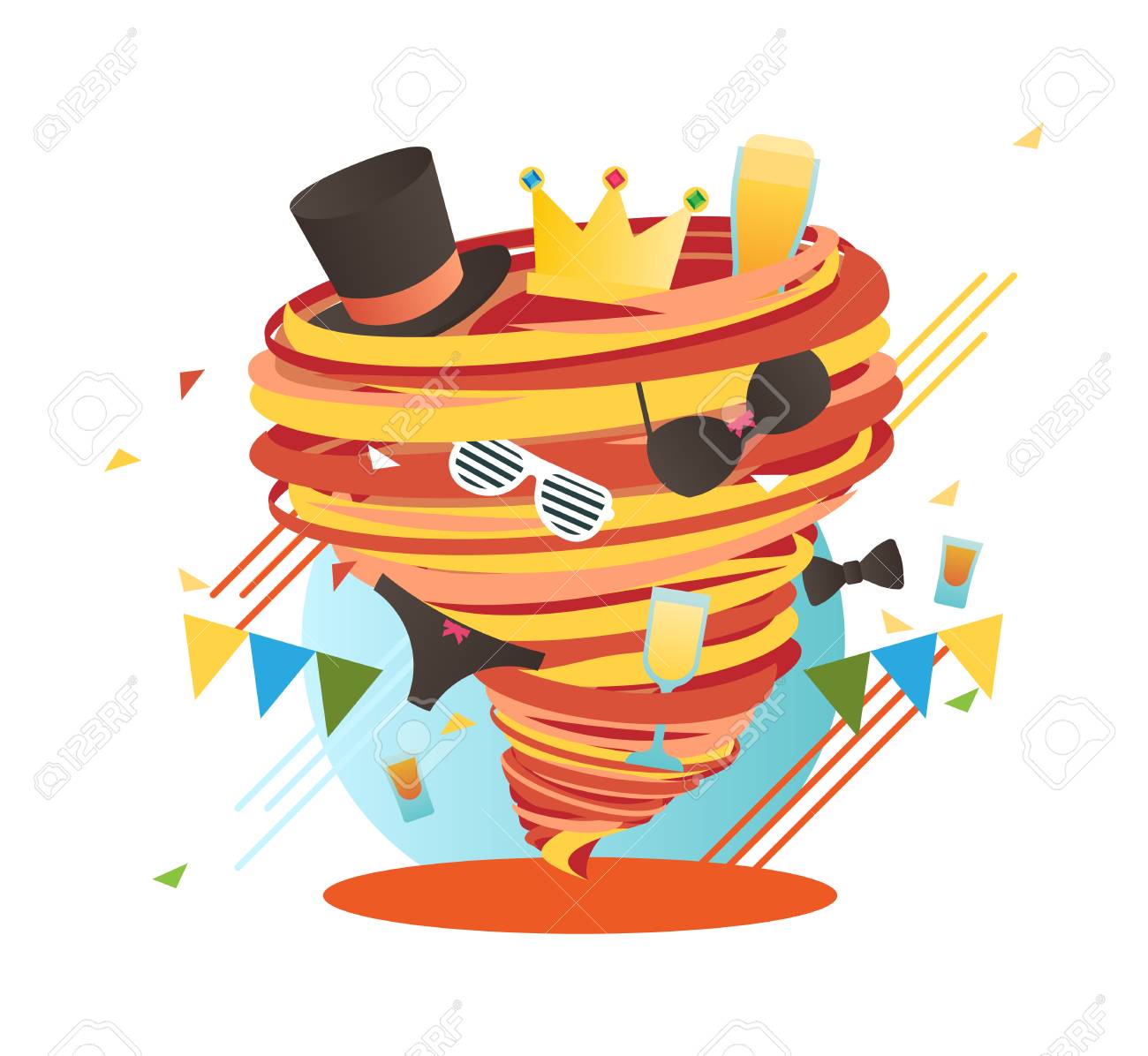 クレイジー独身男の子パーティー渦巻き 狂ったパーティーハリケーン ベクトルイラスト のイラスト素材 ベクタ Image