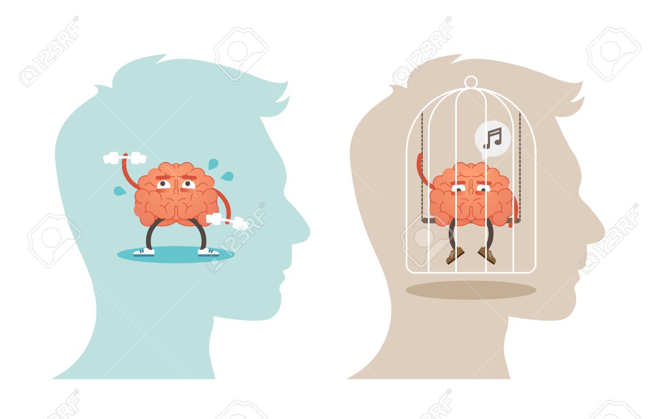 アクティブな 健康で制限された 不健康な脳を持つメンタルヘルスコンセプトベクターイラスト のイラスト素材 ベクタ Image