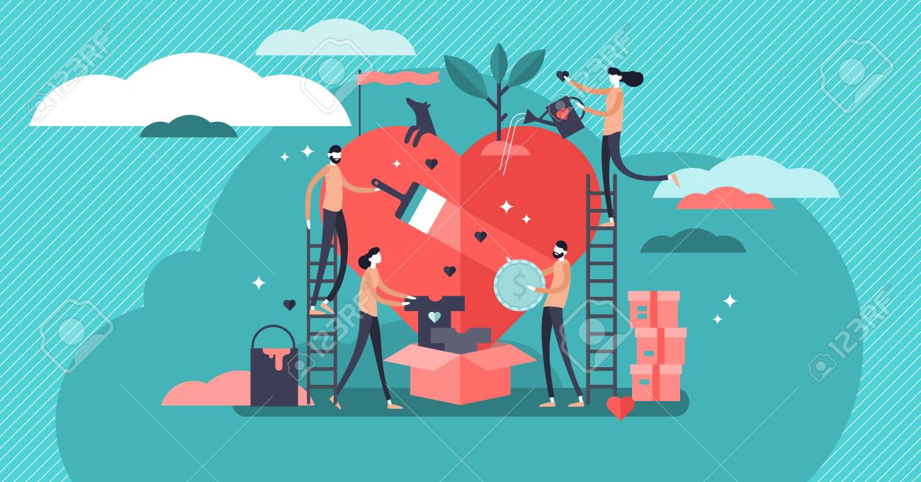 Volunteering vector illustration. Stylized and abstract team help charity and sharing hope. Care, love and good heart community support poor, homeless and elder persons. - 110198266 Volunteering vector illustration. Stylized and abstract team help charity and sharing hope. Care, love and good heart community support poor, homeless and elder persons. - 110198266