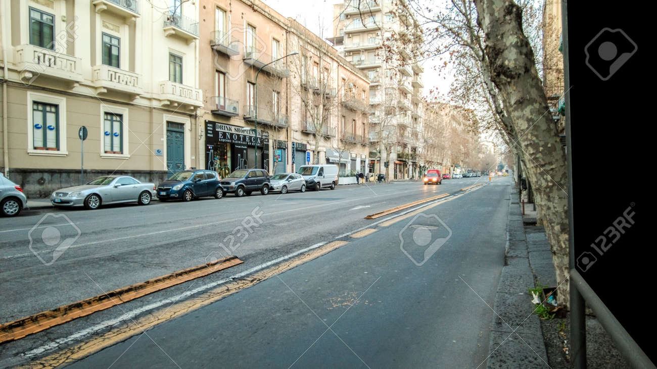 A typical road crossing for pedestrians in the center of Catania City, in Sicily, Italy. - 166119372 A typical road crossing for pedestrians in the center of Catania City, in Sicily, Italy. - 166119372