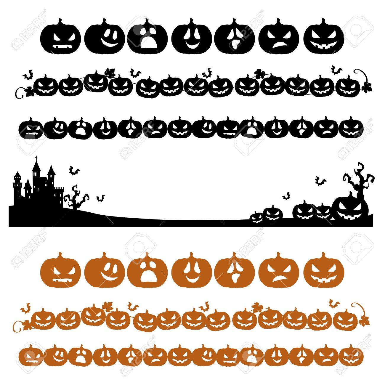 ハロウィーン カボチャのライン装飾シルエットで のイラスト素材 ベクタ Image