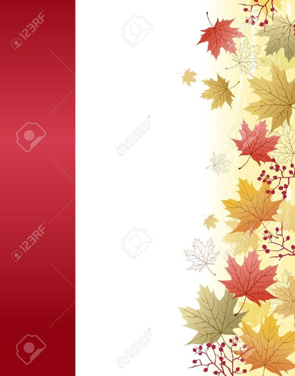 Autumn Maple leaves background with red ribbon bar.File contains Clipping mask with un-