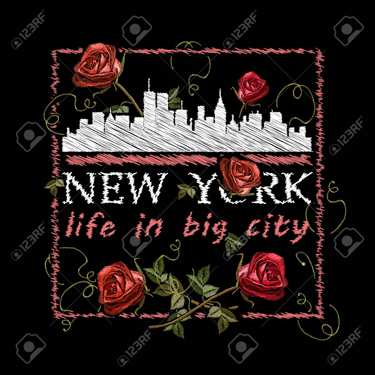 刺繍ニューヨーク スカイラインとバラ スローガン大都市ニューヨーク生活 女性は 女性の T シャツのデザインのおしゃれな刺繍テンプレート ベクトル の イラスト素材 ベクタ Image 4751 刺繍ニューヨーク スカイラインとバラ スローガン大都市ニューヨーク生活 女性は 女性の T シャツのデザインのおしゃれな刺繍テンプレート ベクトル の イラスト素材 ベクタ Image 4751