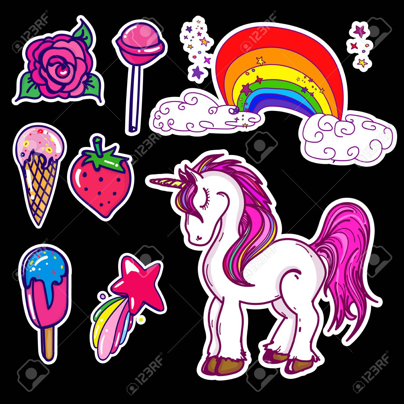 おしゃれな Pop アート ステッカー アイコン のイラスト素材 ベクタ Image