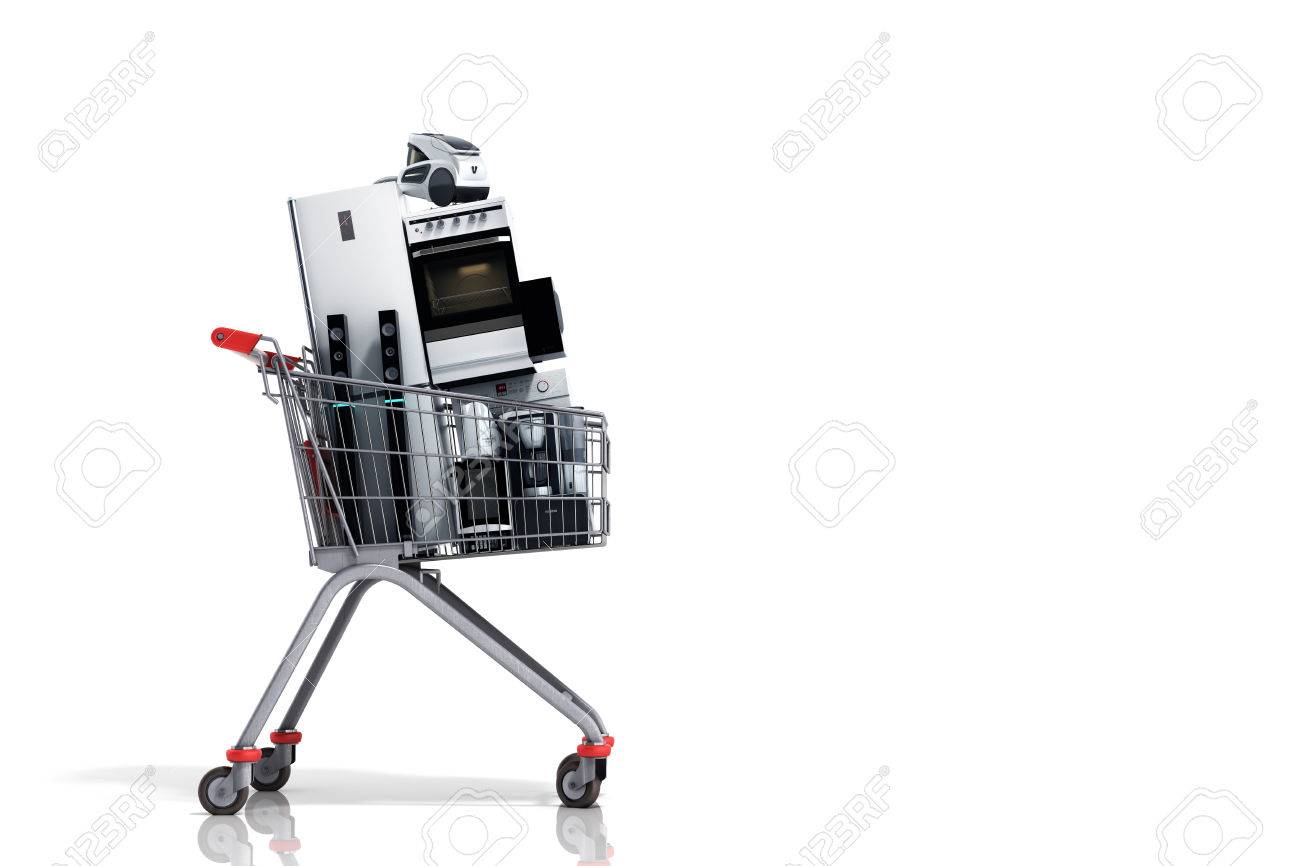 Home appliances in the shopping cart E-commerce or online shopping concept 3d render - 71744824 Home appliances in the shopping cart E-commerce or online shopping concept 3d render - 71744824