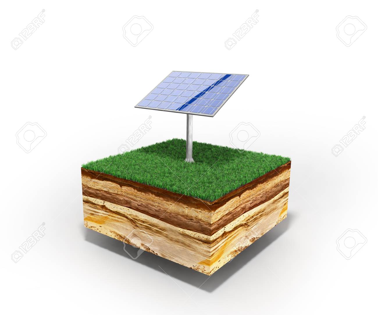白で隔離草で地面の断面の代替エネルギー 3 D イラストのコンセプト の