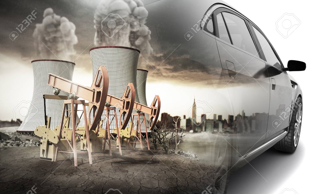 Double Exposure Concept Of Pollution Of The Environment By The Automotive Industry 3d Render On White Background Stock Photo Picture And Royalty Free Image Image 85400728