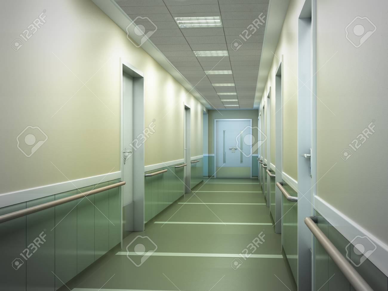 現代の医療クリニック明るいぼやけた背景廊下広々とした近代的な医療 
