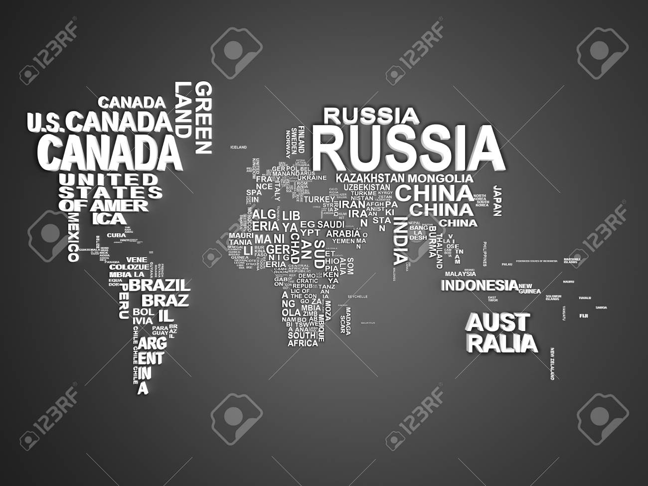 the world map with all states and their names 3d illustration on