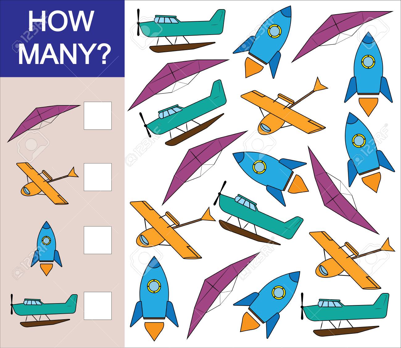 Count How Many Object Of Air Transport Mathematical Game For Preschool Children Vector Illustration Royalty Free Cliparts Vectors And Stock Illustration Image 91946632