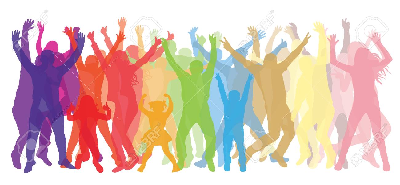 Silueta De Personas Bailando (multitud) De Color Transparente. Ilustración  Vectorial Ilustraciones svg, vectoriales, clip art vectorizado libre de  derechos. Image 121988232