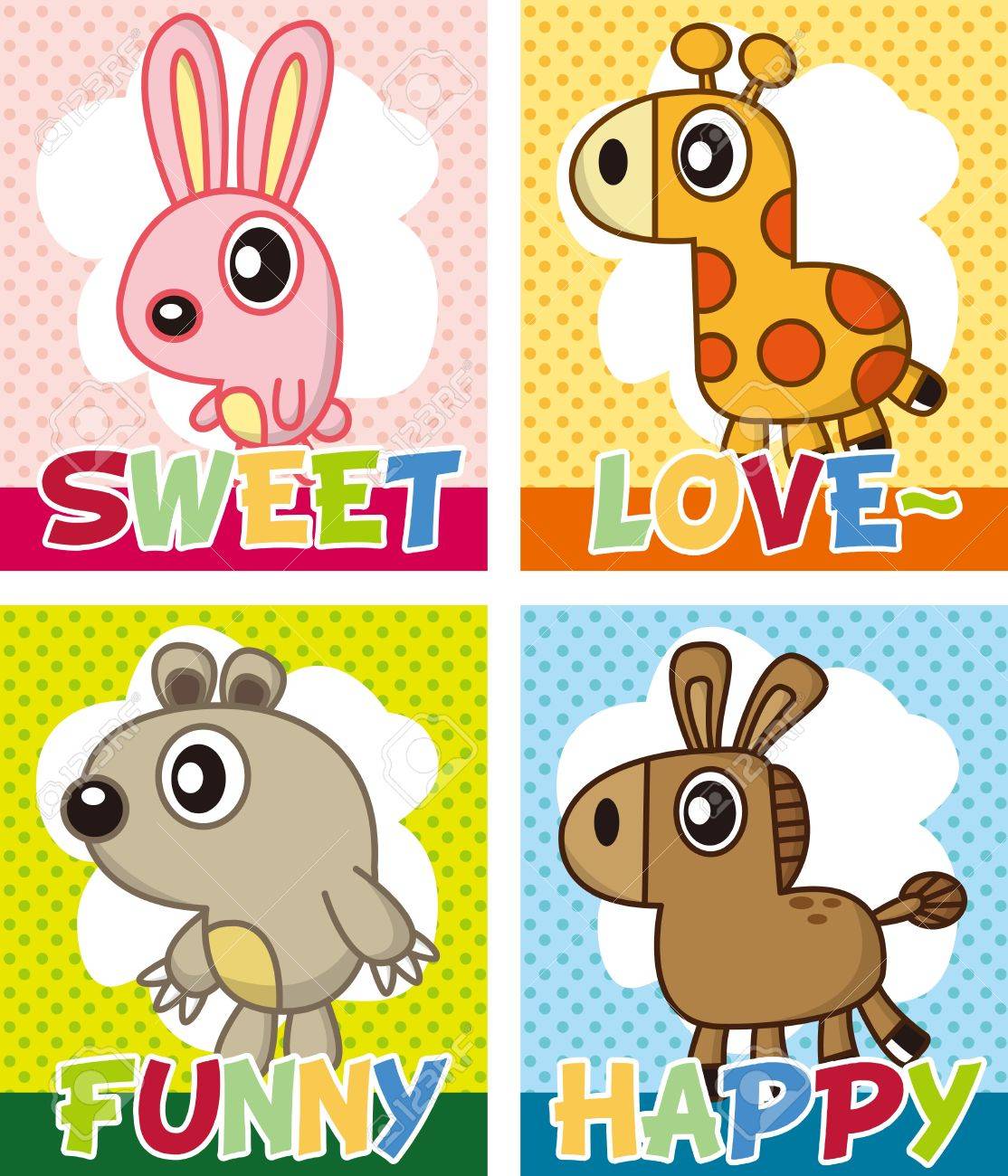 漫画の動物カード のイラスト素材 ベクタ Image