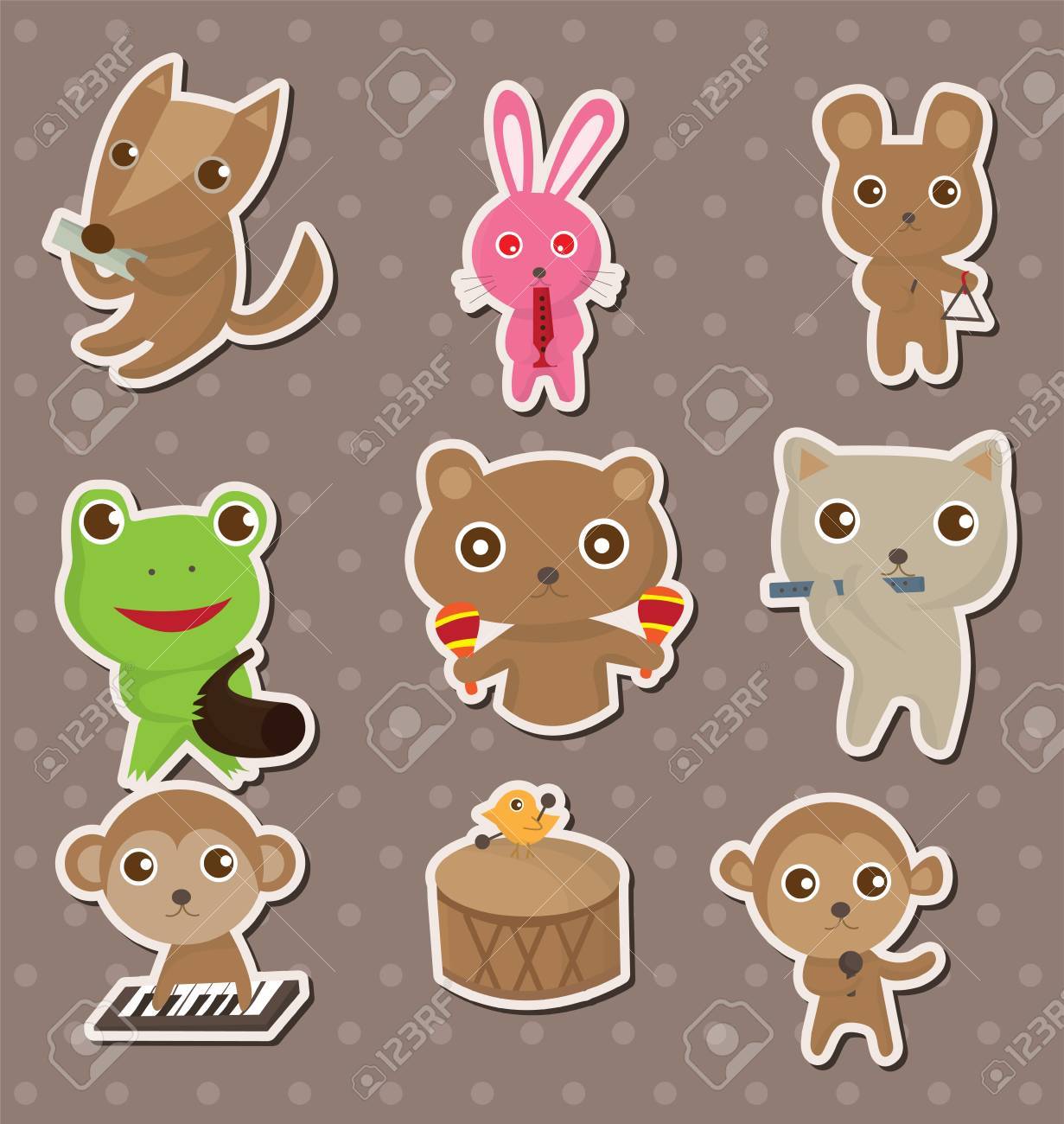 動物の演劇音楽ステッカー のイラスト素材 ベクタ Image