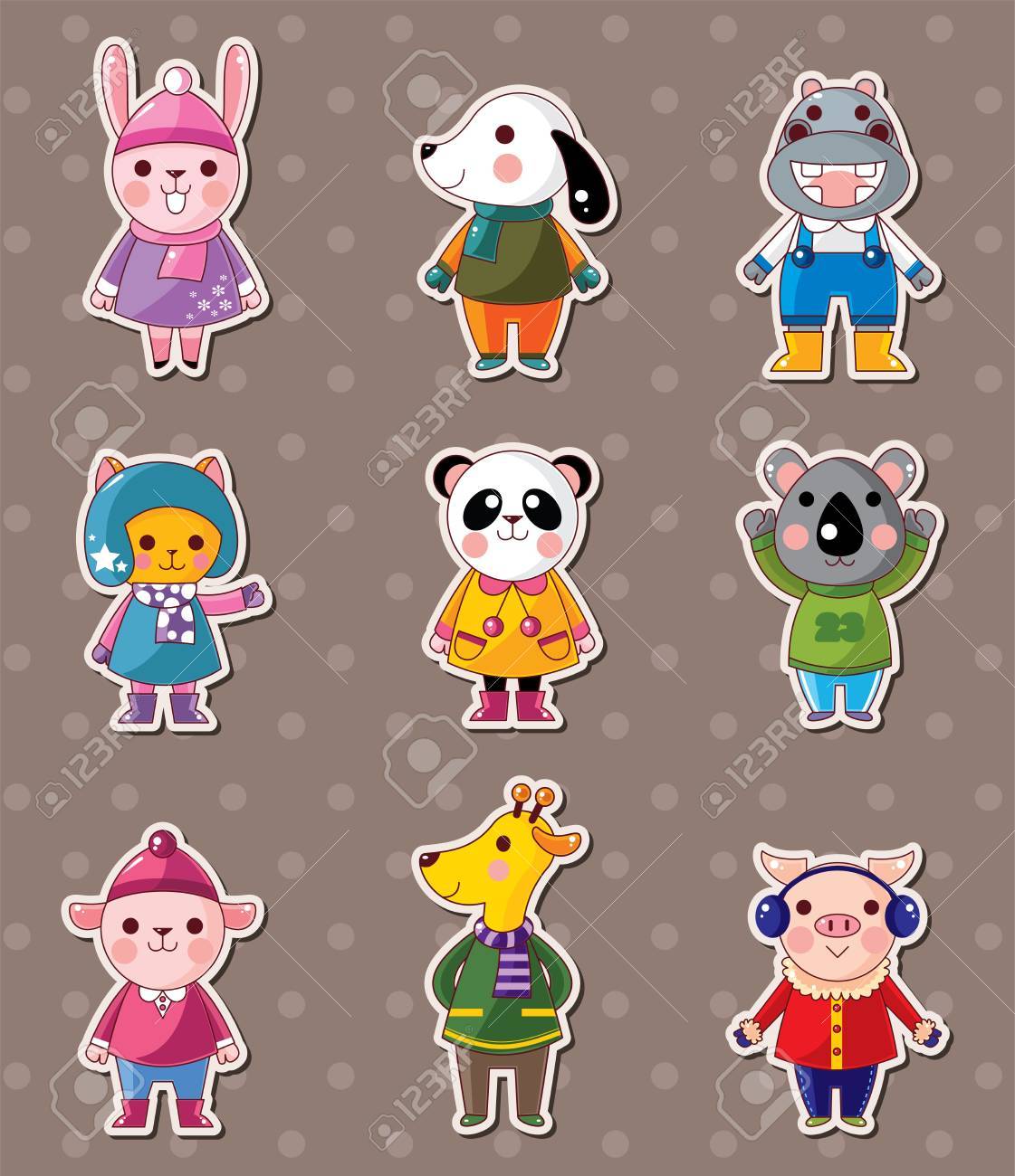 冬動物ステッカーのイラスト素材 ベクタ Image