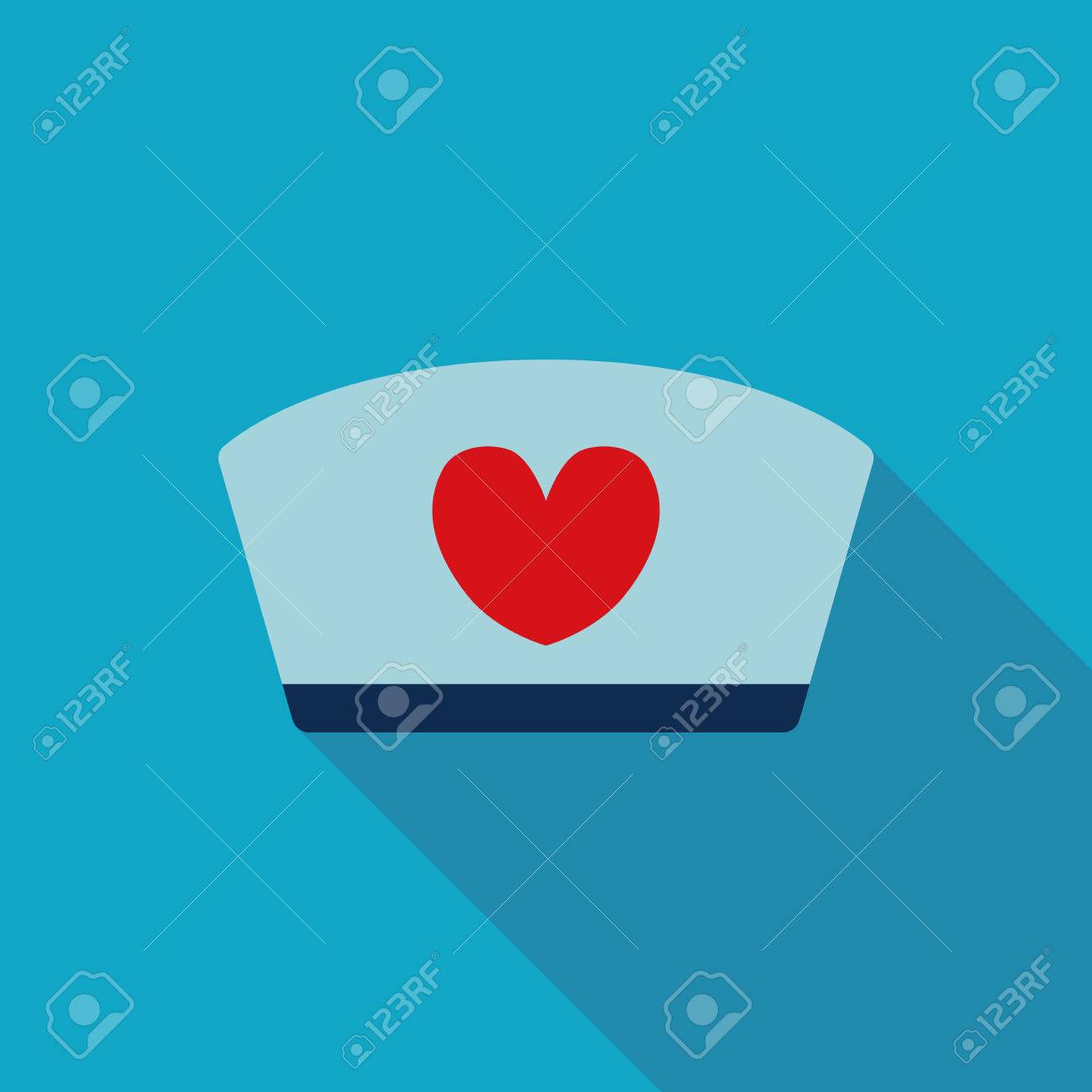 ナース キャップ フラット スタイル アイコンの長い影のイラスト素材 ベクタ Image