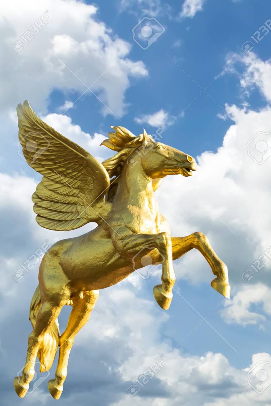 Golden Horse With Sky In The Background Blue Sky Stock Photo Picture And Royalty Free Image Image