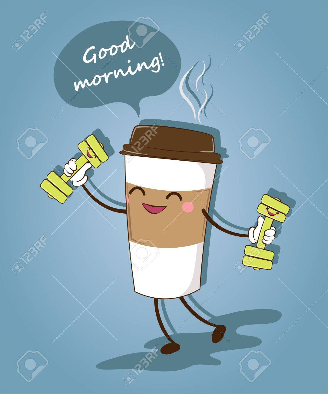A Funny Cup Of Coffee Good Morning Vector Illustration Royalty