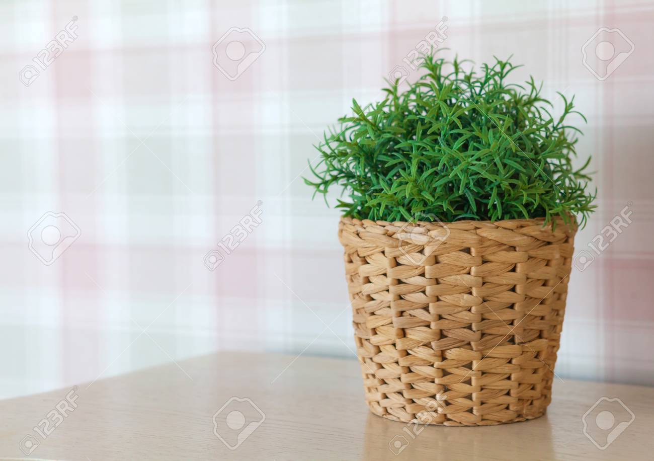 Flower In A Basket In The Bright Scandinavian Style Kitchen