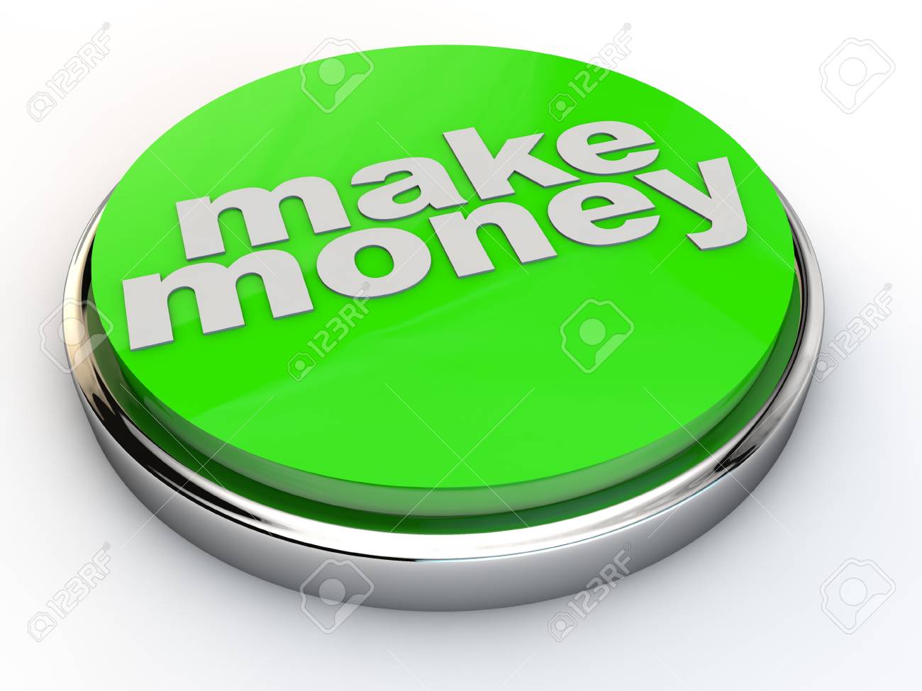 Green Make Money Button With Chrome Over White Background - 