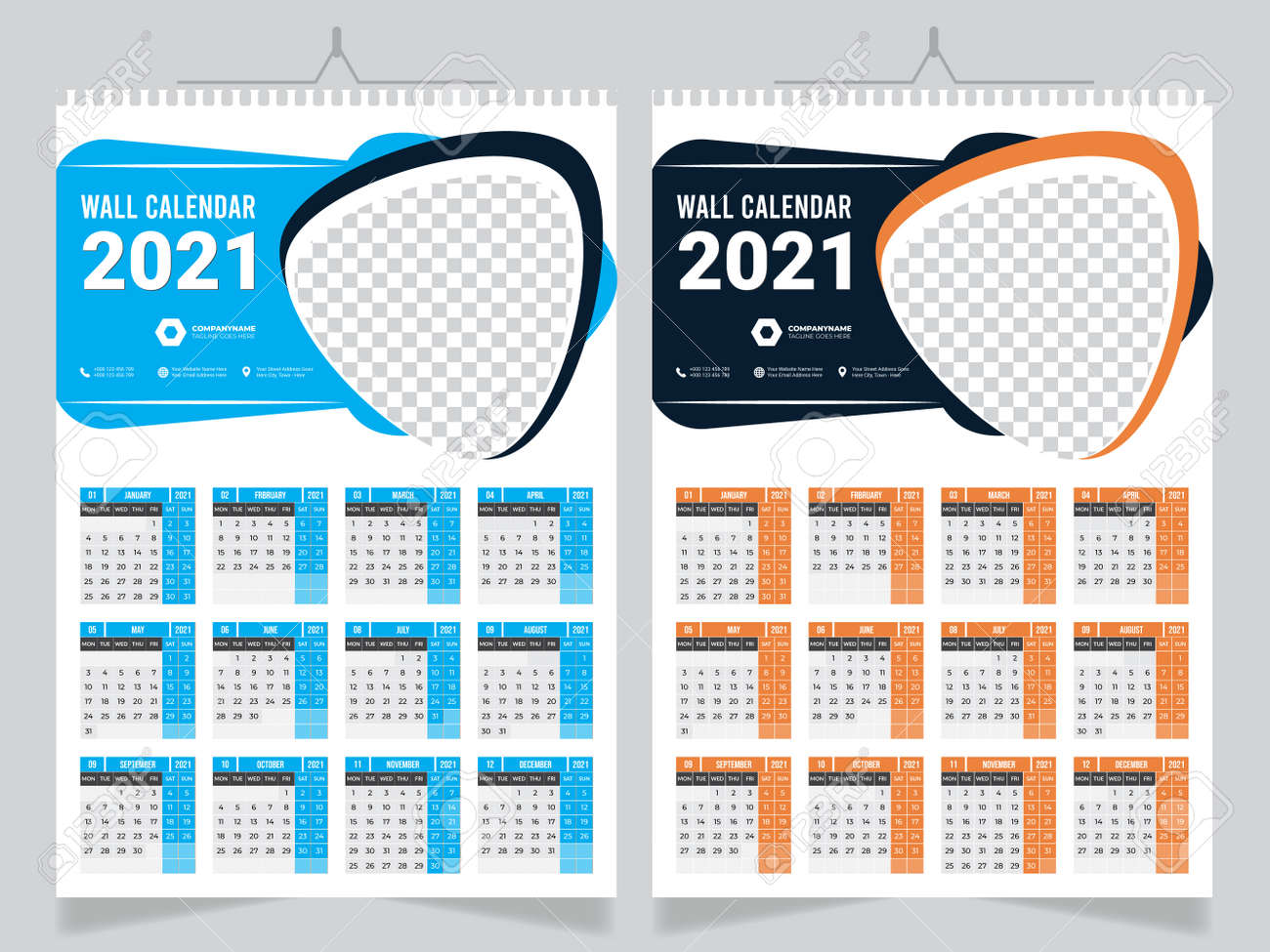 One Page Wall Calendar Design 21 Set Wall Calendar Template Royalty Free Cliparts Vectors And Stock Illustration Image