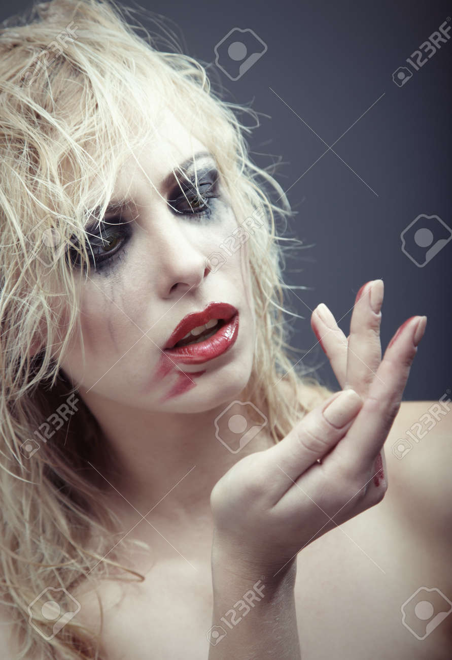 Crazy Blond Lady With Bizarre Dirty