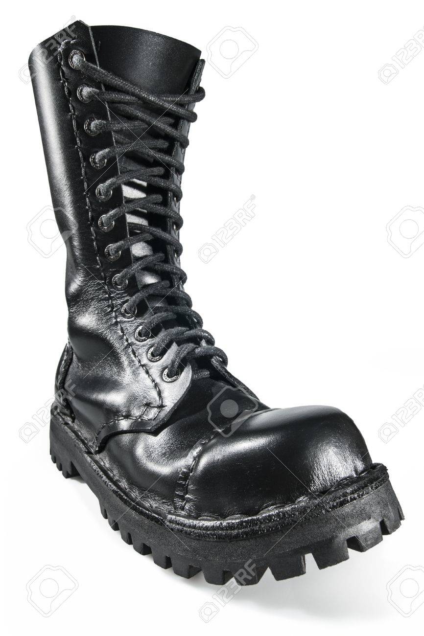 black shiny military boots