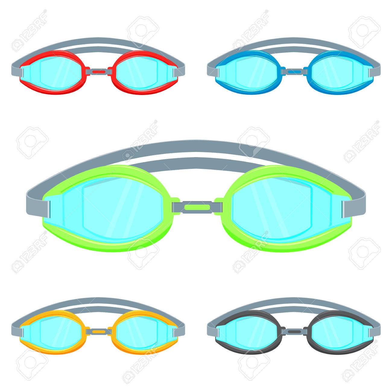 プールはゴーグル イラスト白背景セットに分離されました カラフルなスイミング グラス フラット アイコンのイラスト素材 ベクタ Image