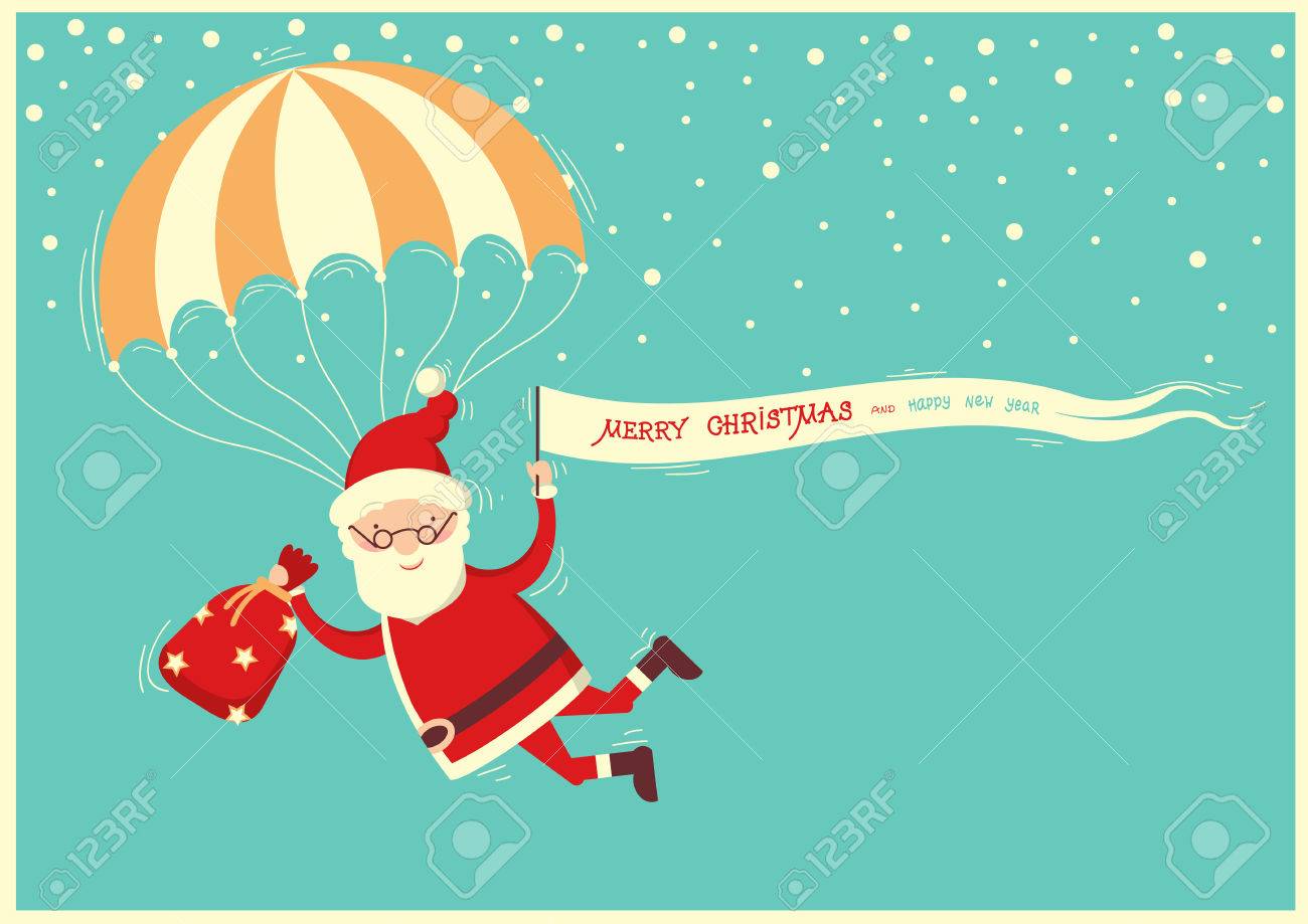 santa claus with parachute on blue sky backgroundmerry christmas card illustration stock vector - Santa Claus Christmas Cards santa claus with parachute on blue sky backgroundmerry christmas card illustration stock vector - Santa Claus Christmas Cards